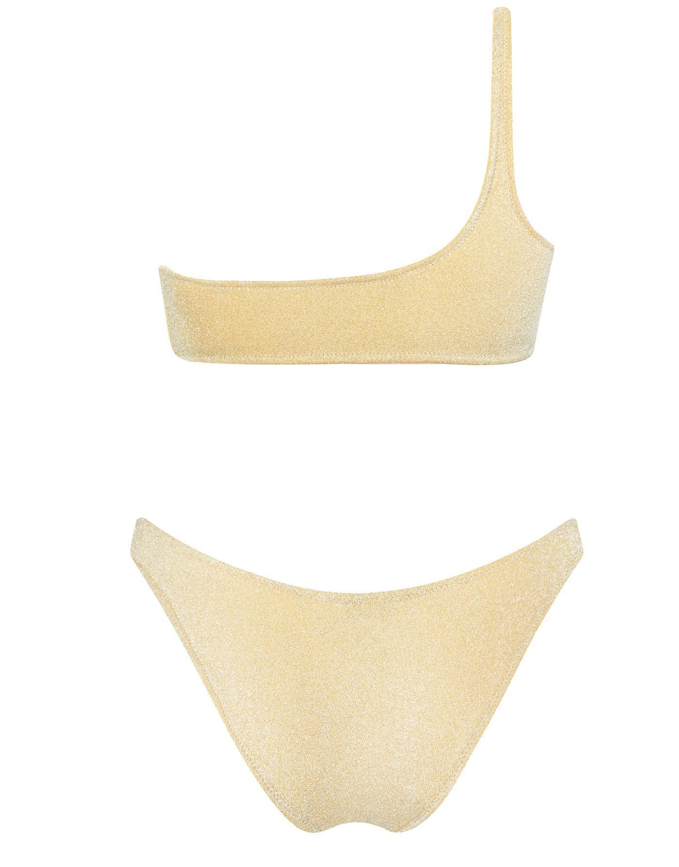 New Bikini Swimsuit Golden Glitter One Shoulder Low Waist Split Swimsuit Women Bikini