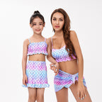 Swimsuit Parent-Child Mermaid Scale Print Three-piece Bikini Children's Mother and Daughter Swimwear