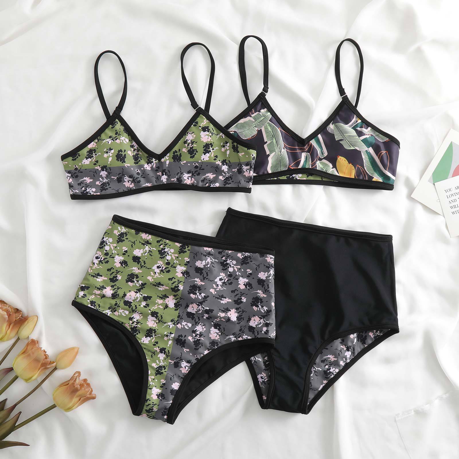 Vintage Bikini Double Sided Printed Mid Rise Swimwear for Women in Europe and America Bikini Mesh Long Dress