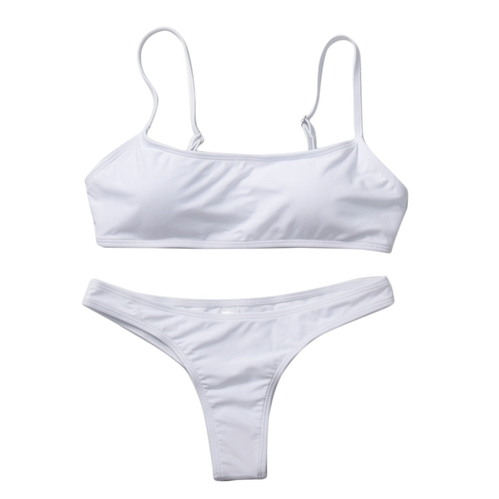 Summer Women Solid Bikini Set Push-up UnPadded Bra Swimsuit Swimwear Triangle Bather Suit Swimming Suit biquini