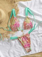Elegant Printed Tie-up Bikini Set for Women, Fashionable Two-Piece Swimwear for Summer Beach Wear