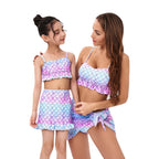 Swimsuit Parent-Child Mermaid Scale Print Three-piece Bikini Children's Mother and Daughter Swimwear