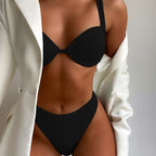 Hard Cup Bikini High Waist Solid Color Swimsuit