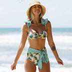 Women's one-piece swimsuit high-waist bikini tube top suspender belt pressed line European and American sexy