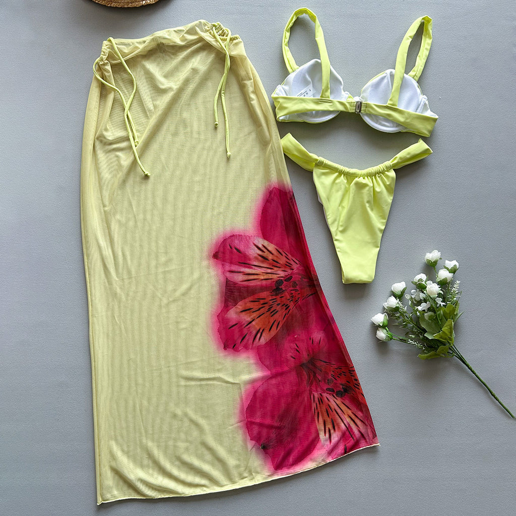 Three-Piece Bikini  Sexy Printed Separate Women's Swimsuit Set