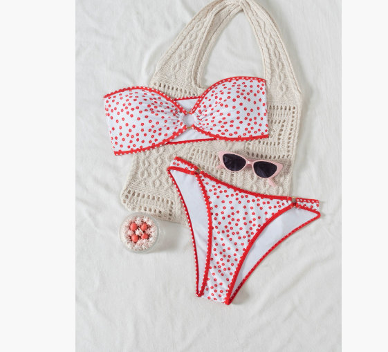 Bikini Blue and White Porcelain Print Tube Top Sexy Swimsuit for Women