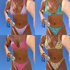 Women's Bikini - Double Shoulder Strap Printed Tie Sexy Two-Piece Swimsuit