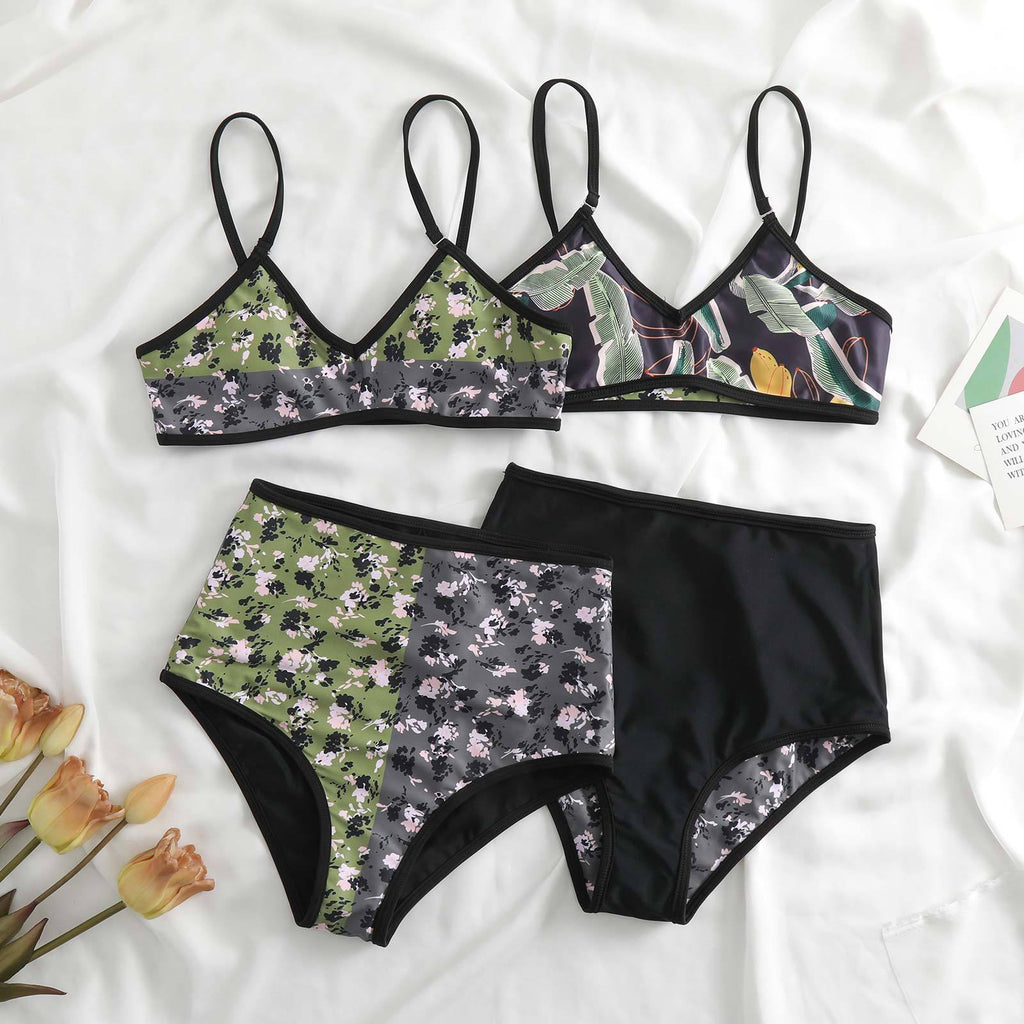 Vintage Bikini Double Sided Printed Mid Rise Swimwear for Women in Europe and America Bikini Mesh Long Dress