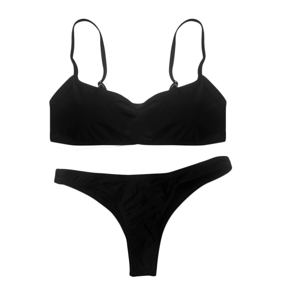 Summer Women Solid Bikini Set Push-up UnPadded Bra Swimsuit Swimwear Triangle Bather Suit Swimming Suit biquini