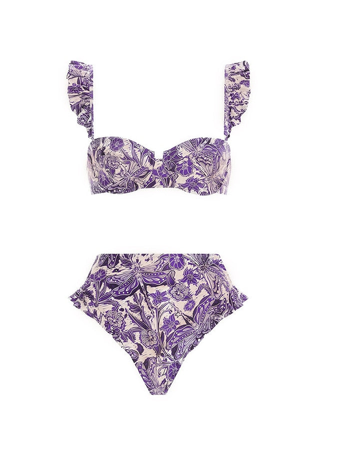 New Gathered Bikini Hot Spring Vacation Sexy High Waist Bikini Split Swimsuit