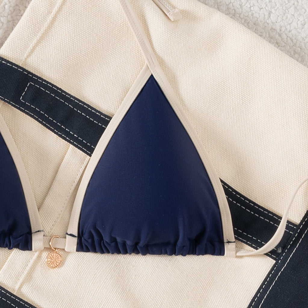 Swimwear Women Color Block Binding Strap Sexy Bikini Two-Piece Swimsuit
