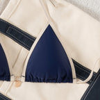 Swimwear Women Color Block Binding Strap Sexy Bikini Two-Piece Swimsuit