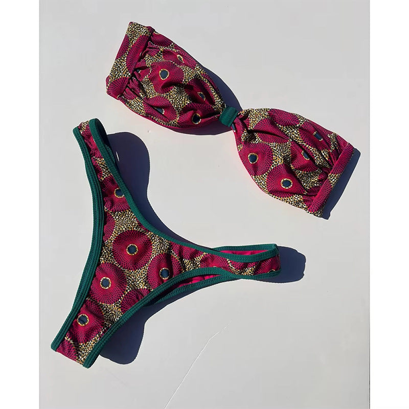 Vintage Printed Bikini Top with High Waist Separate Swimsuit for Women