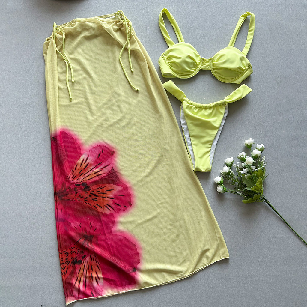 Three-Piece Bikini Set Sexy  Style Printed Separate Women's Swimsuit