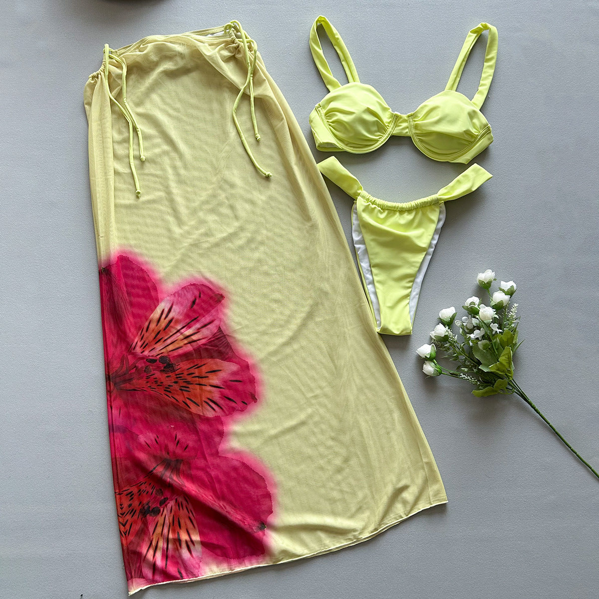 Three-Piece Bikini Set Sexy  Style Printed Separate Women's Swimsuit