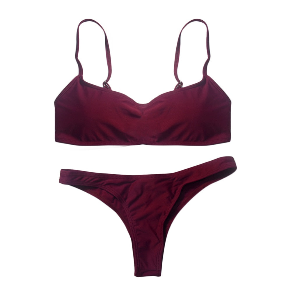 Summer Women Solid Bikini Set Push-up UnPadded Bra Swimsuit Swimwear Triangle Bather Suit Swimming Suit biquini