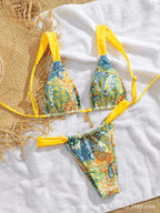 Elegant Printed Tie-up Bikini Set for Women, Fashionable Two-Piece Swimwear for Summer Beach Wear