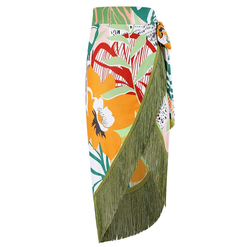 New Women's Swimwear Bikini Swimsuit Sexy Summer Beach Wear Skirt One Shoulder Bikinis Set Tassel Bathing Suit Dress