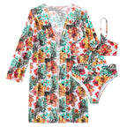 Long top split three piece printed sexy swimsuit women's bikini