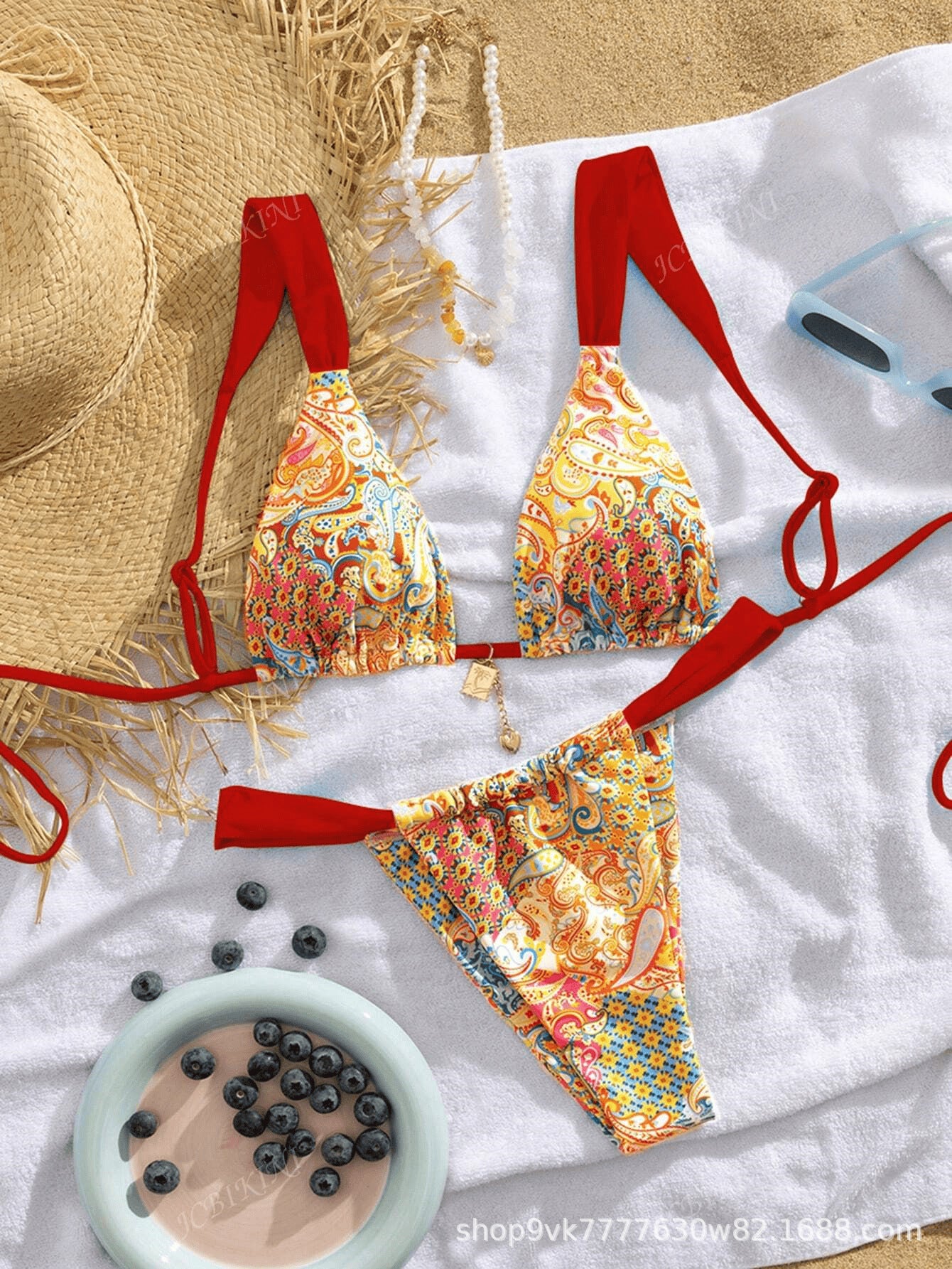 Elegant Printed Tie-up Bikini Set for Women, Fashionable Two-Piece Swimwear for Summer Beach Wear