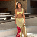 Sexy Yellow Long Skirt Printed Three-Piece Women's Swimsuit