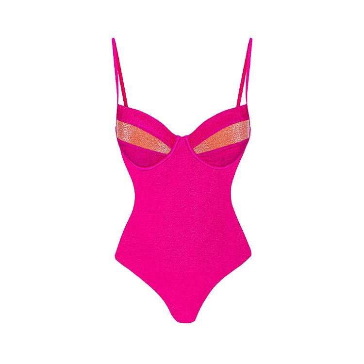 Fluorescent sexy one piece swimsuit wrapped skirt set for women