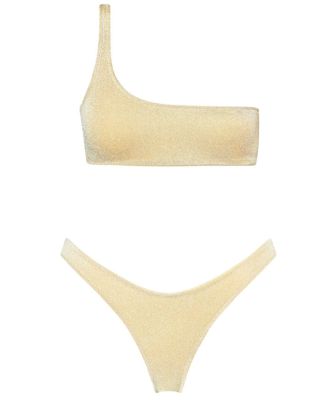 New Bikini Swimsuit Golden Glitter One Shoulder Low Waist Split Swimsuit Women Bikini