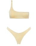 New Bikini Swimsuit Golden Glitter One Shoulder Low Waist Split Swimsuit Women Bikini