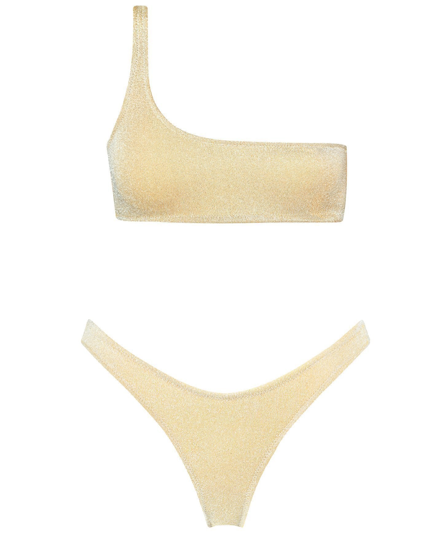 New Bikini Swimsuit Golden Glitter One Shoulder Low Waist Split Swimsuit Women Bikini